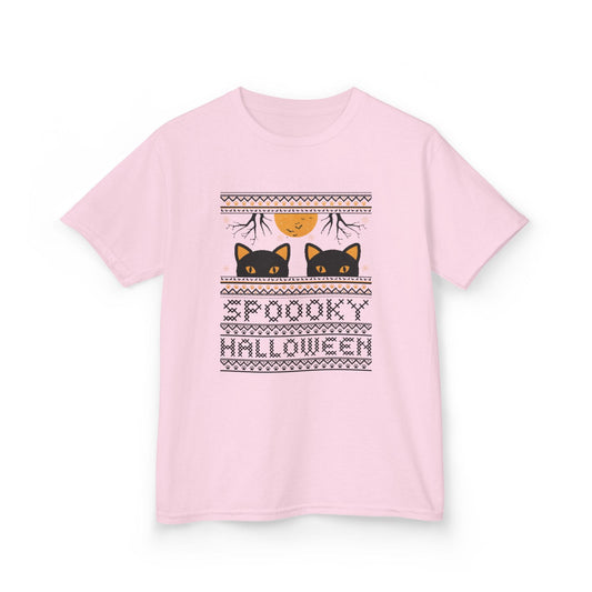 Spooky Halloween Black Cat Kids T-Shirt Light Pink / XS gift_idea unique_gift personalised_gift