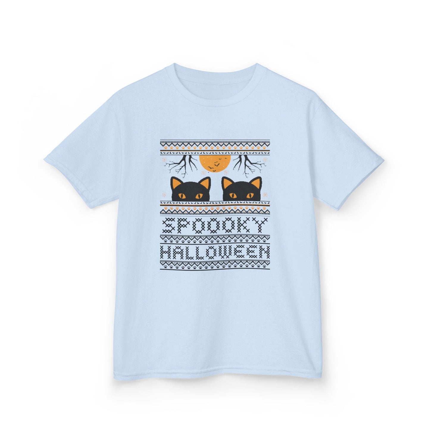 Spooky Halloween Black Cat Kids T-Shirt Light Blue / XS gift_idea unique_gift personalised_gift