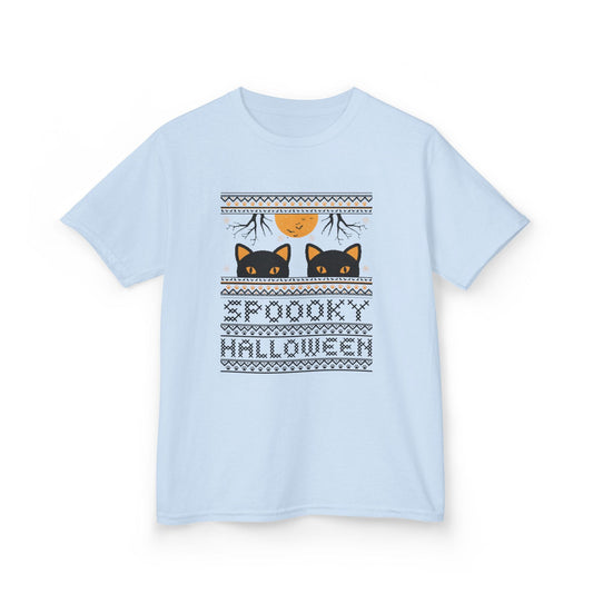 Spooky Halloween Black Cat Kids T-Shirt Light Blue / XS gift_idea unique_gift personalised_gift