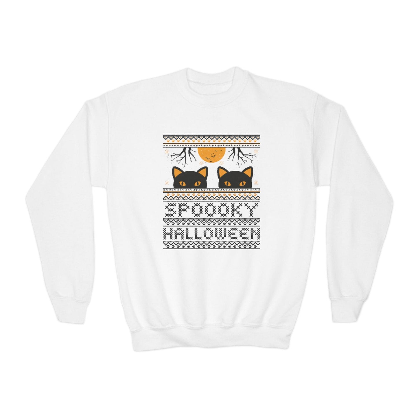Spooky Halloween Cat Kids Sweatshirt White / XS gift_idea unique_gift personalised_gift