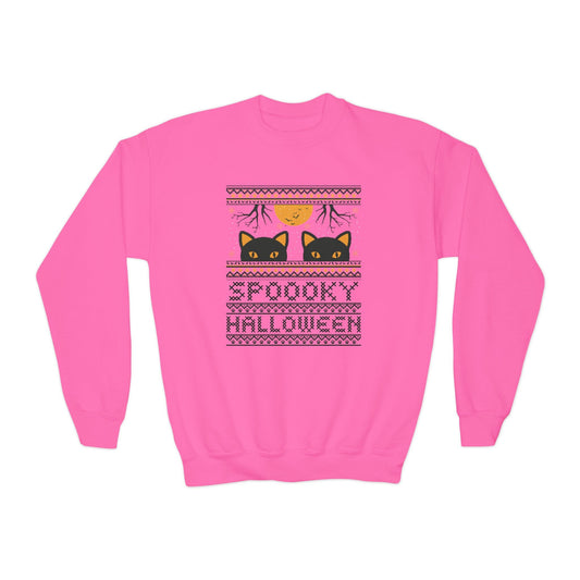 Spooky Halloween Cat Kids Sweatshirt Safety Pink / XS gift_idea unique_gift personalised_gift