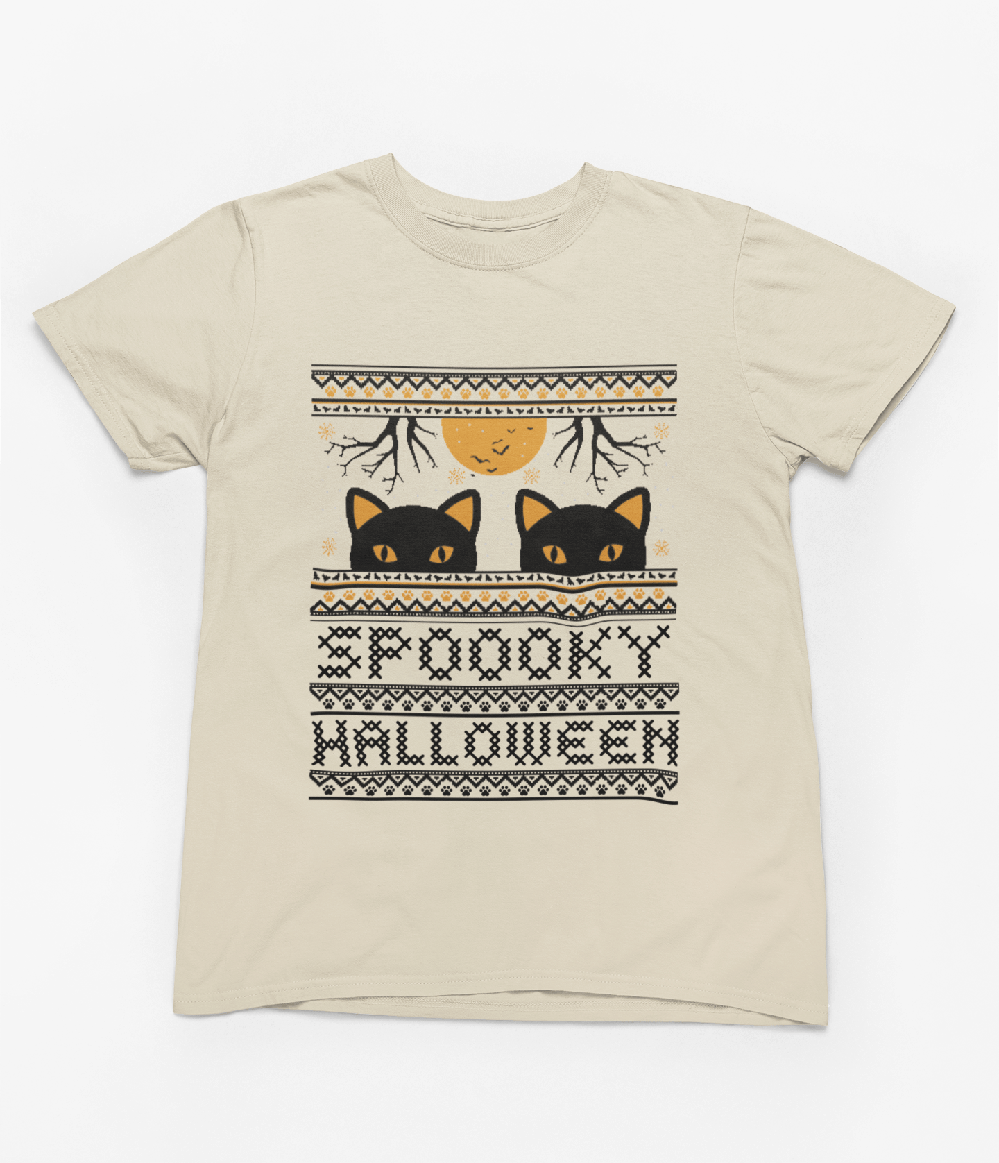 Spooky Halloween Cat Sweatshirt & T-Shirt | Ugly Sweater Style T-Shirt / 3-4 years gift_idea unique_gift personalised_gift