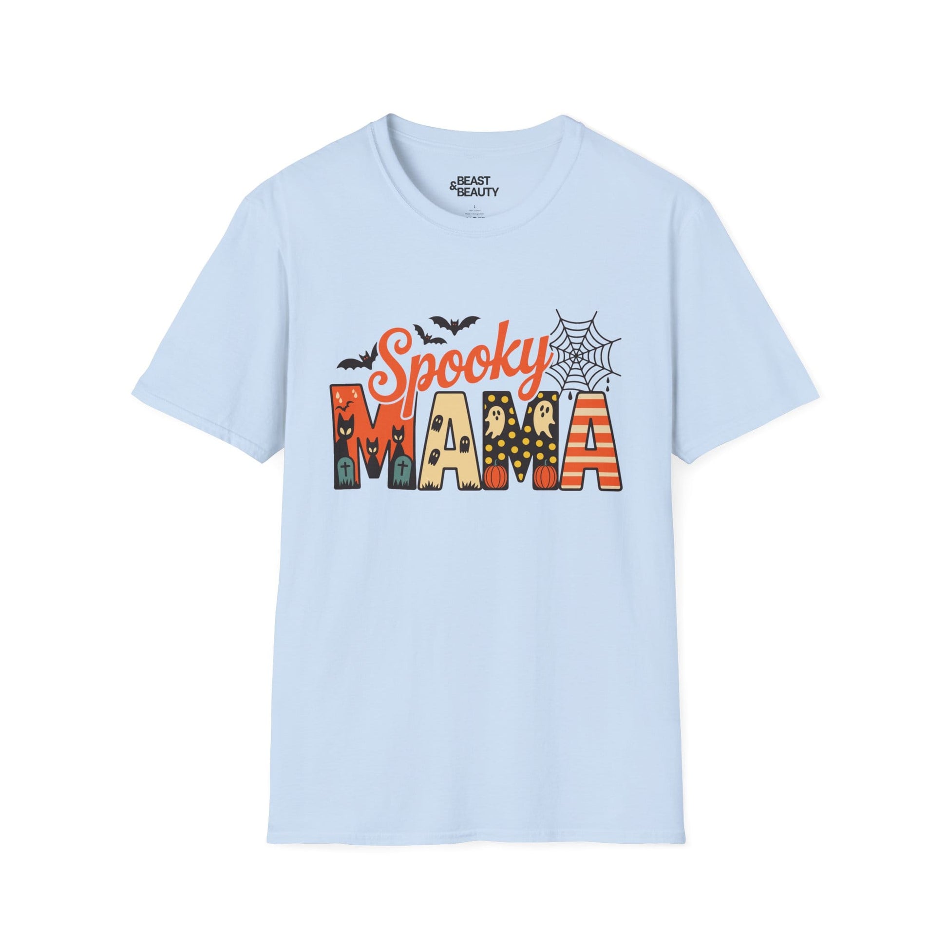 Spooky Mama Halloween T-Shirt Cute Ghost Pumpkin Mom Tee Light Blue / S gift_idea unique_gift personalised_gift