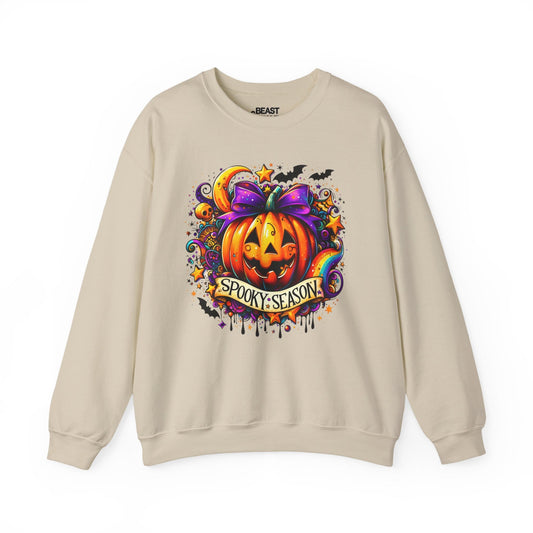 Spooky Season Pumpkin Halloween Sweatshirt Sand / S gift_idea unique_gift personalised_gift