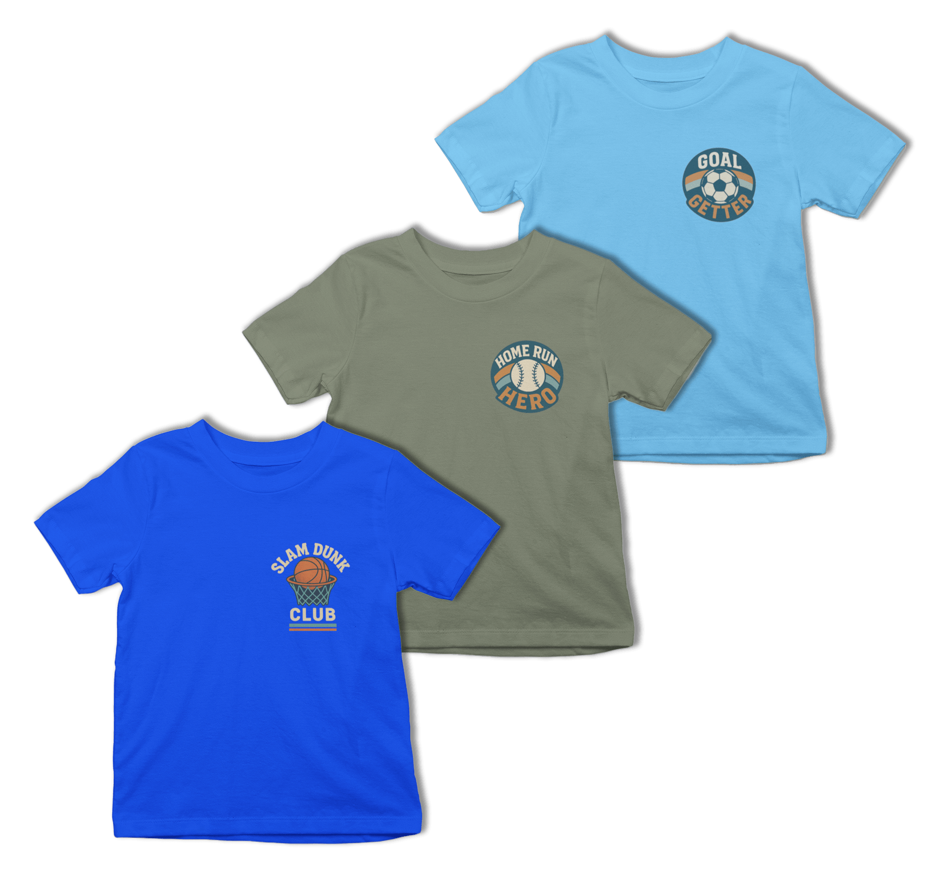 Sports Kids T-Shirt Set (3 Pack) | Football, Baseball & Basketball Tees 3-4 years / Set of 3 gift_idea unique_gift personalised_gift