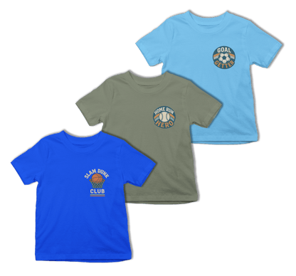 Sports Kids T-Shirt Set (3 Pack) | Football, Baseball & Basketball Tees 3-4 years / Set of 3 gift_idea unique_gift personalised_gift