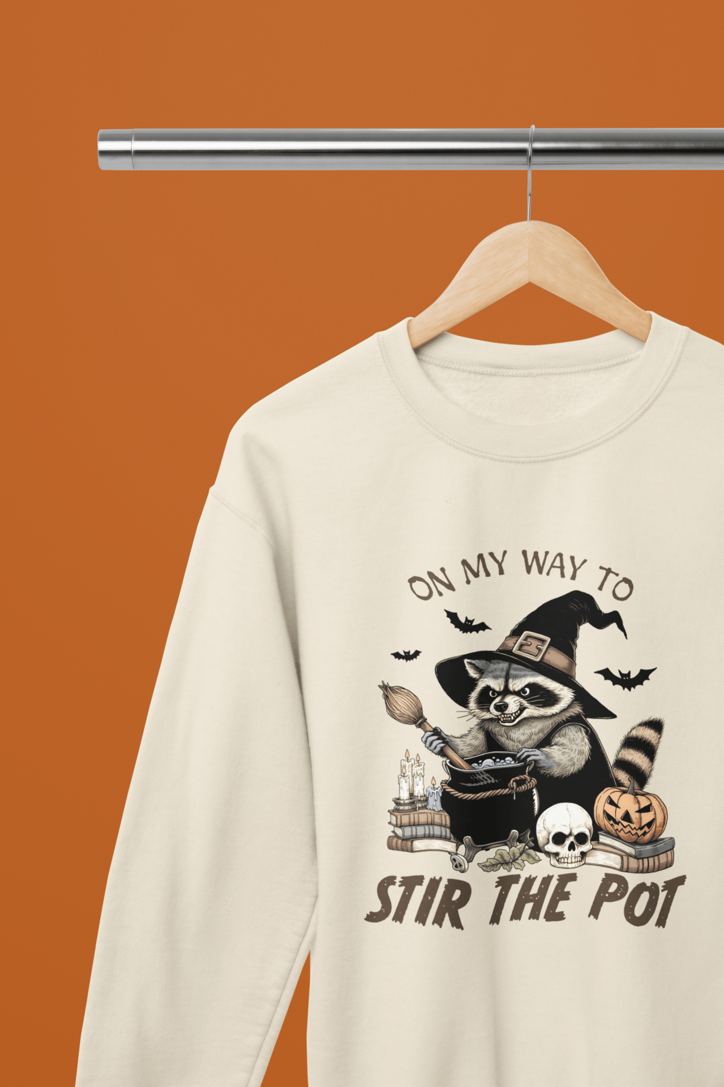 Stir the Pot Raccoon Halloween Sweatshirt & T-Shirt – Witchy Funny Design Beige / Small / Sweatshirt gift_idea unique_gift personalised_gift