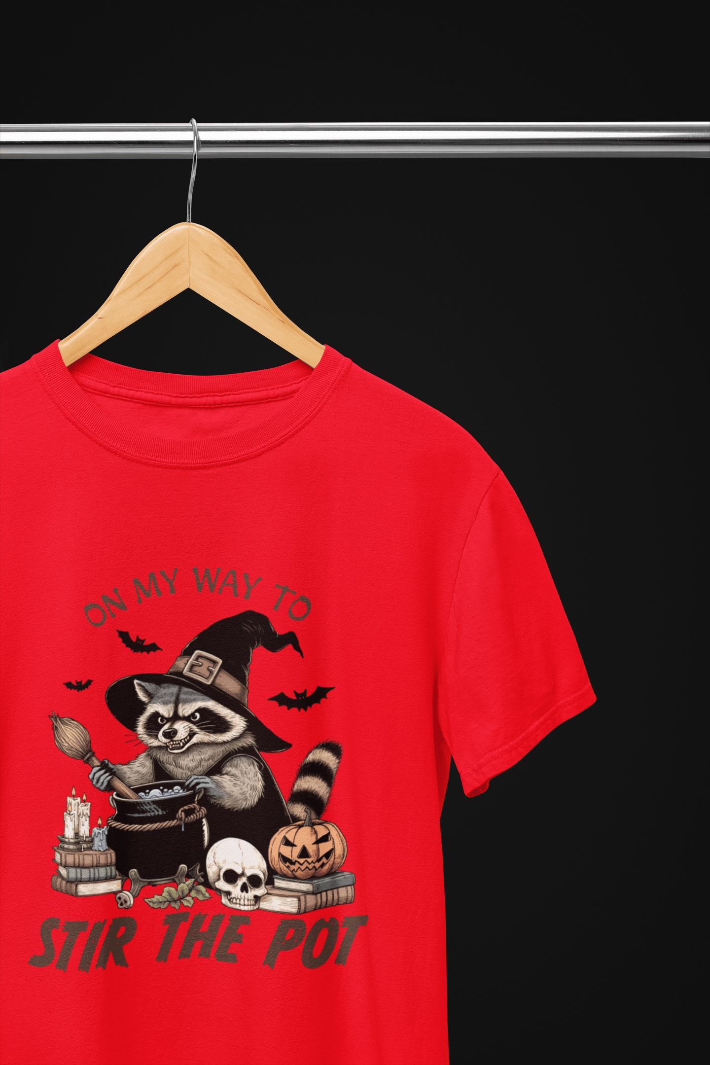 Stir the Pot Raccoon Halloween Sweatshirt & T-Shirt – Witchy Funny Design Red / Small / T-Shirt gift_idea unique_gift personalised_gift