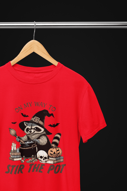 Stir the Pot Raccoon Halloween Sweatshirt & T-Shirt – Witchy Funny Design Red / Small / T-Shirt gift_idea unique_gift personalised_gift