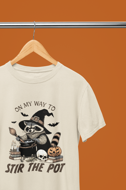 Stir the Pot Raccoon Halloween Sweatshirt & T-Shirt – Witchy Funny Design Beige / Small / T-Shirt gift_idea unique_gift personalised_gift