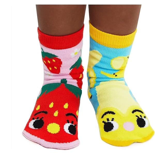 Strawberry & Banana Kids Socks – Mismatched Fun Fruit Socks Small gift_idea unique_gift personalised_gift