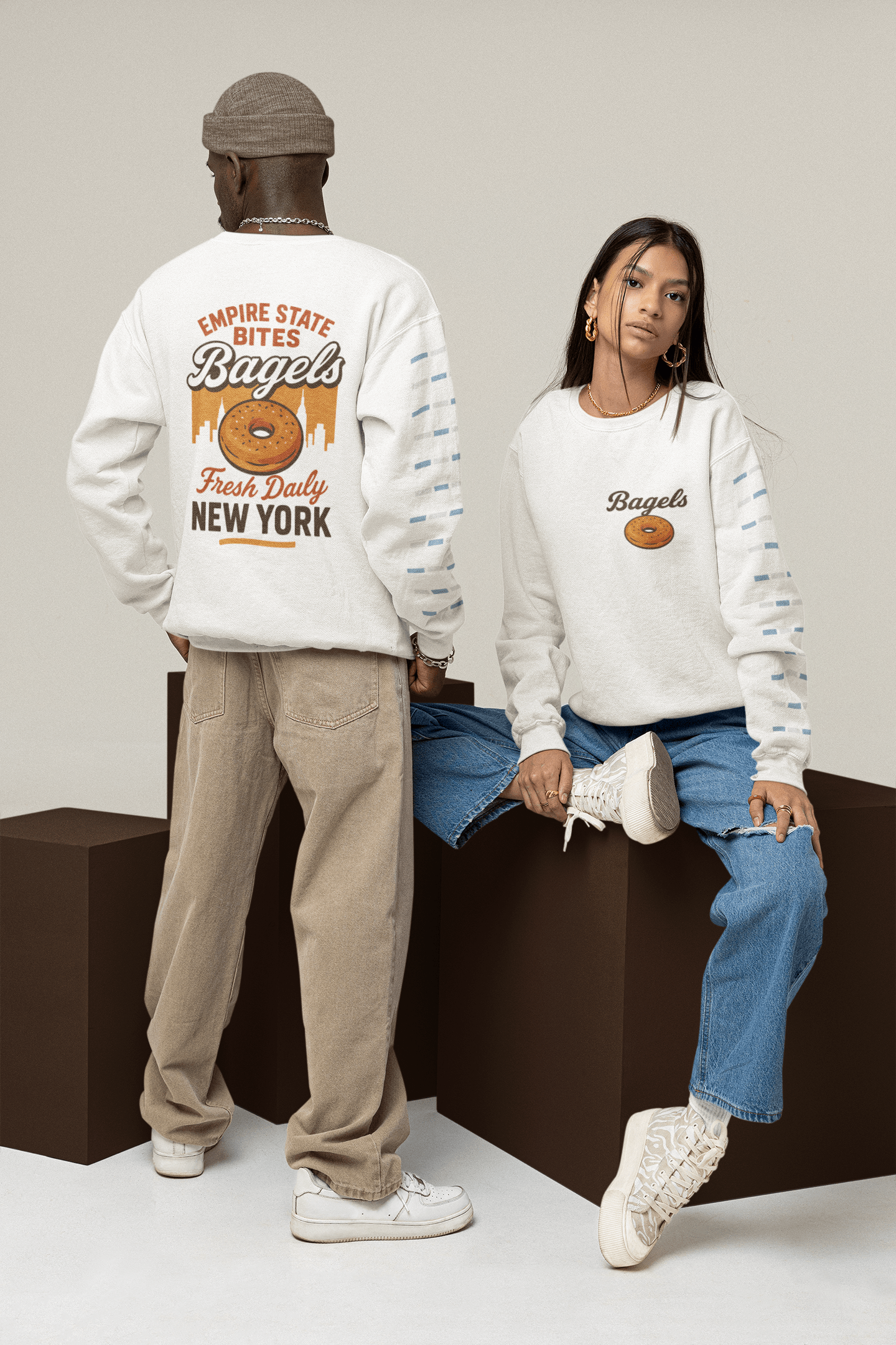 My Store Streetwear Clothing S (Adult) / Sweatshirt New York Bagels T-Shirt – Empire State Retro Breakfast Tee