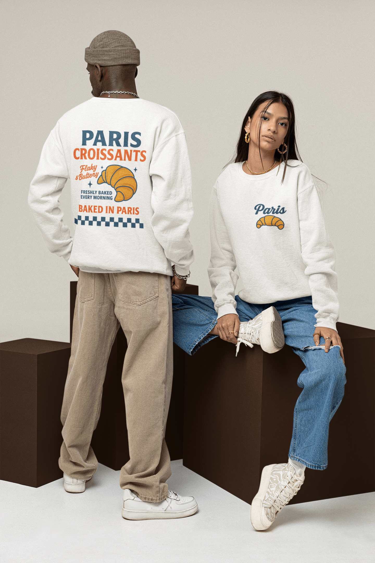 My Store Streetwear Clothing S (Adult) / Sweatshirt Paris Croissants T-Shirt – Freshly Baked Retro Food Tee