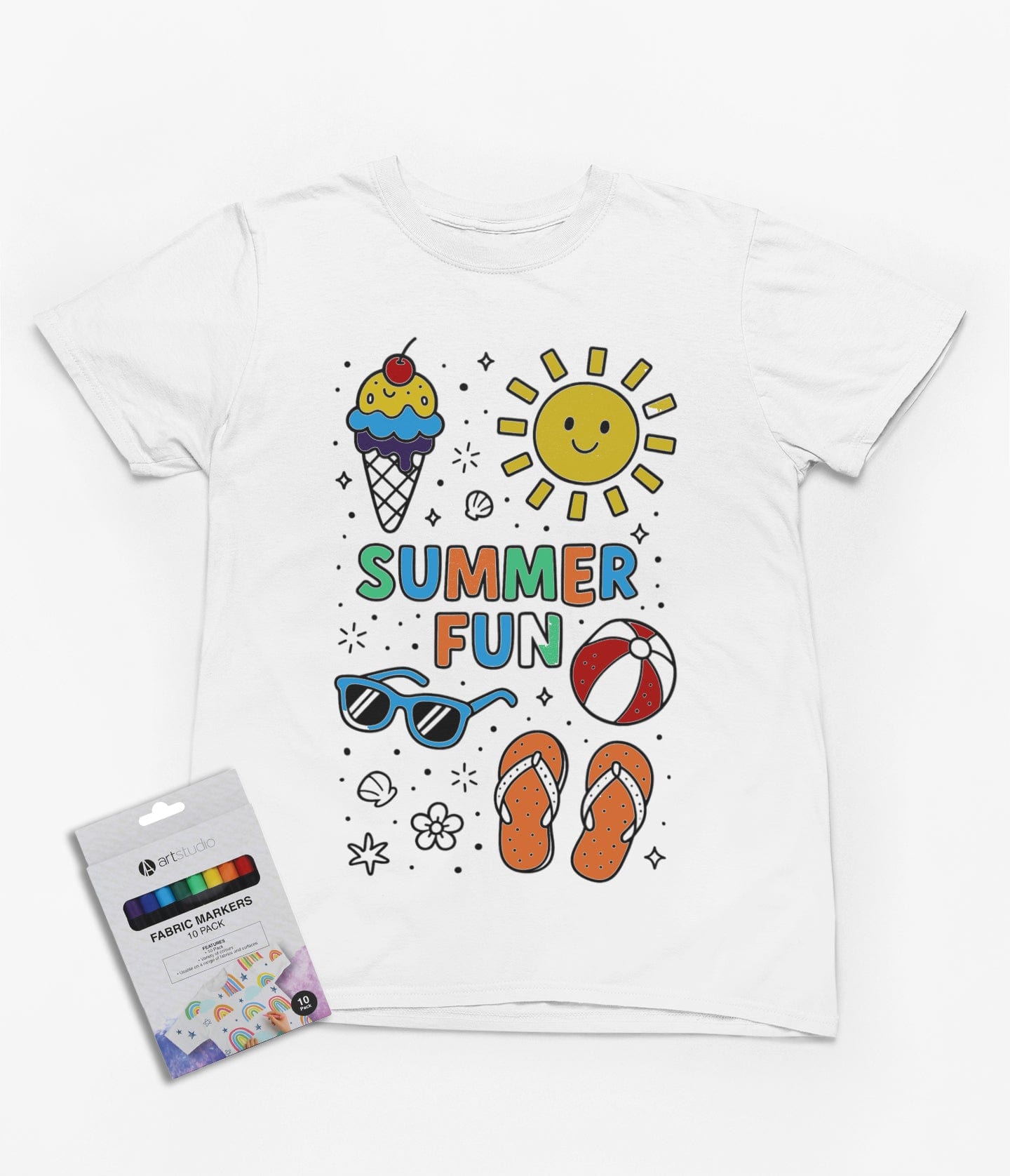 Summer Fun Colour-In T-Shirt – DIY Beach Holiday Tee with Fabric Markers gift_idea unique_gift personalised_gift