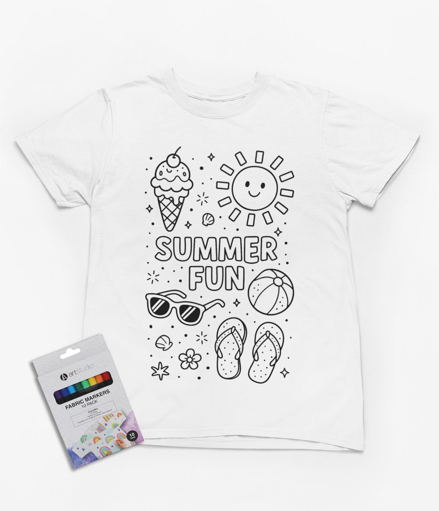 Summer Fun Colour-In T-Shirt – DIY Beach Holiday Tee with Fabric Markers 3-4 years gift_idea unique_gift personalised_gift