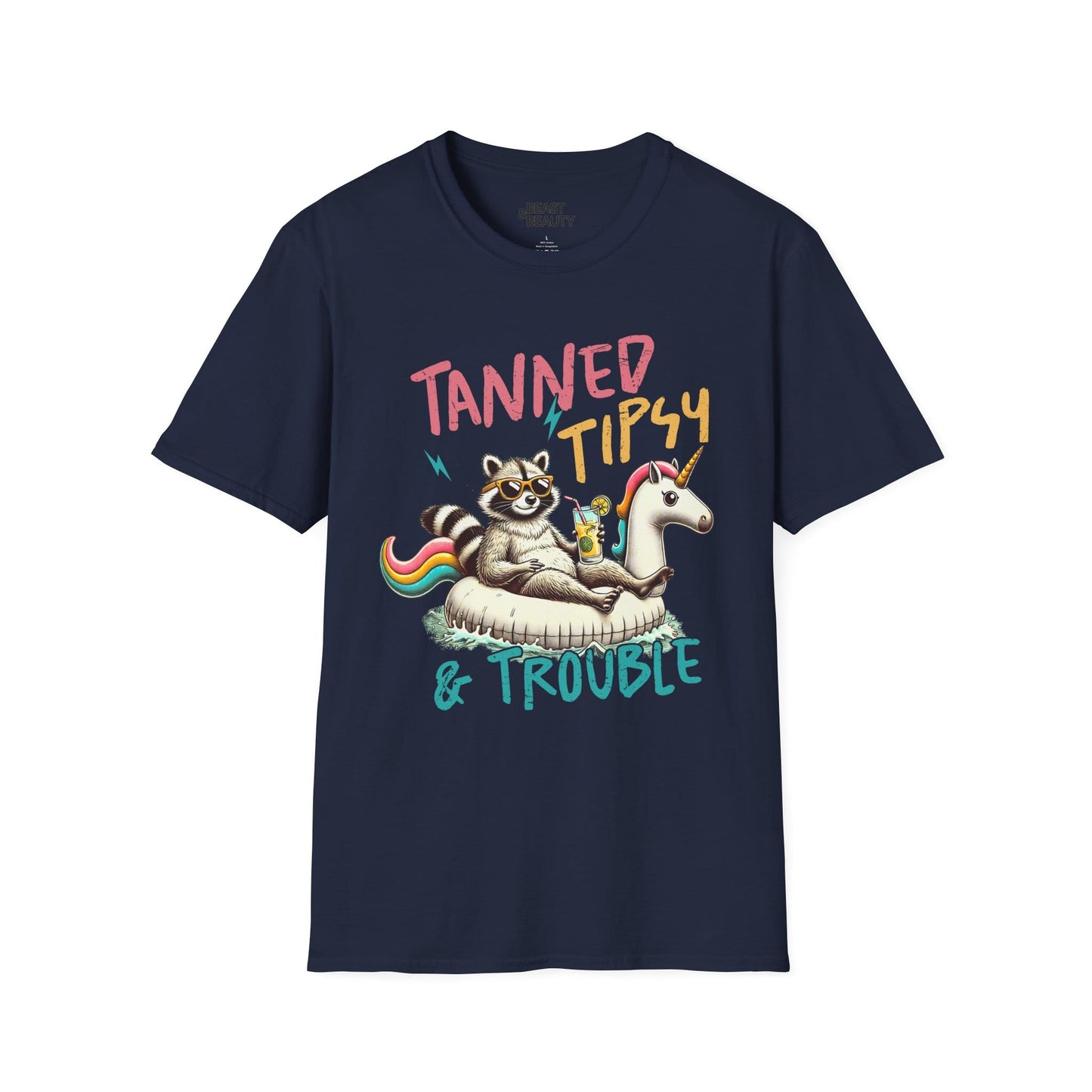 tanned tipsy & trouble t-shirt navy t-shirt uk gift gift idea