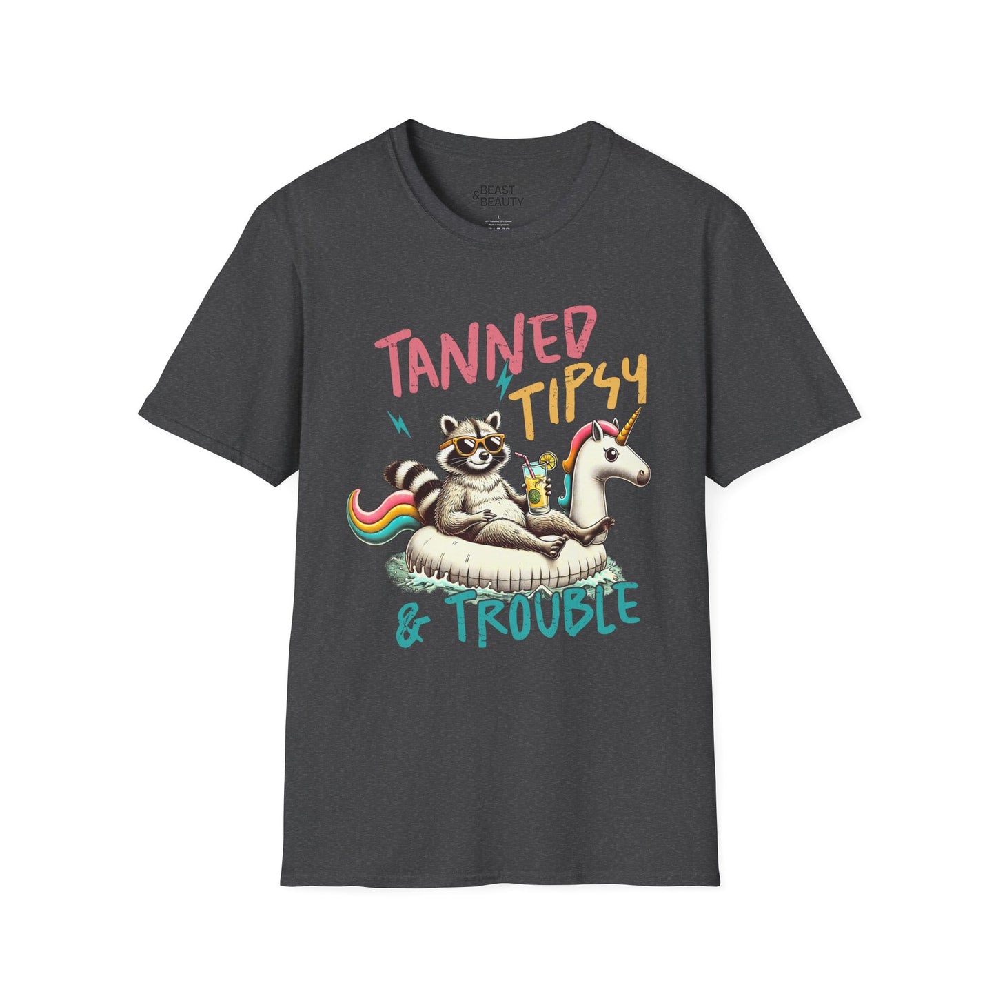 tanned tipsy & trouble t-shirt dark heather t-shirt uk gift gift idea