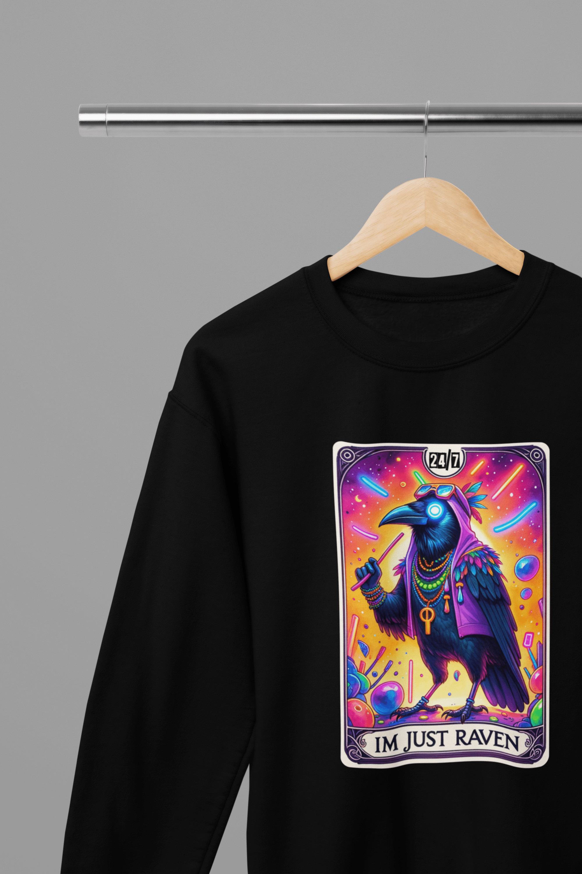 My Store Tarot Sweatshirt I'm Just Raven Tarot Shirt & Sweatshirt | Funny Rave Bird Graphic Tee