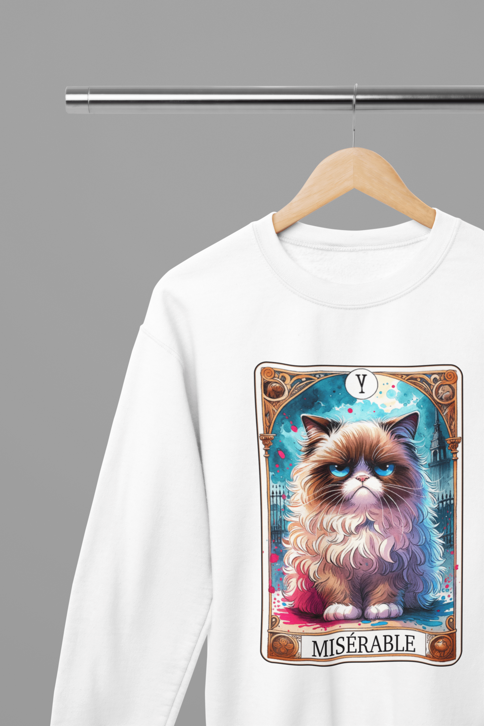 My Store Tarot Sweatshirt Miserable Cat Tarot Shirt & Sweatshirt | Moody Grumpy Graphic Tee