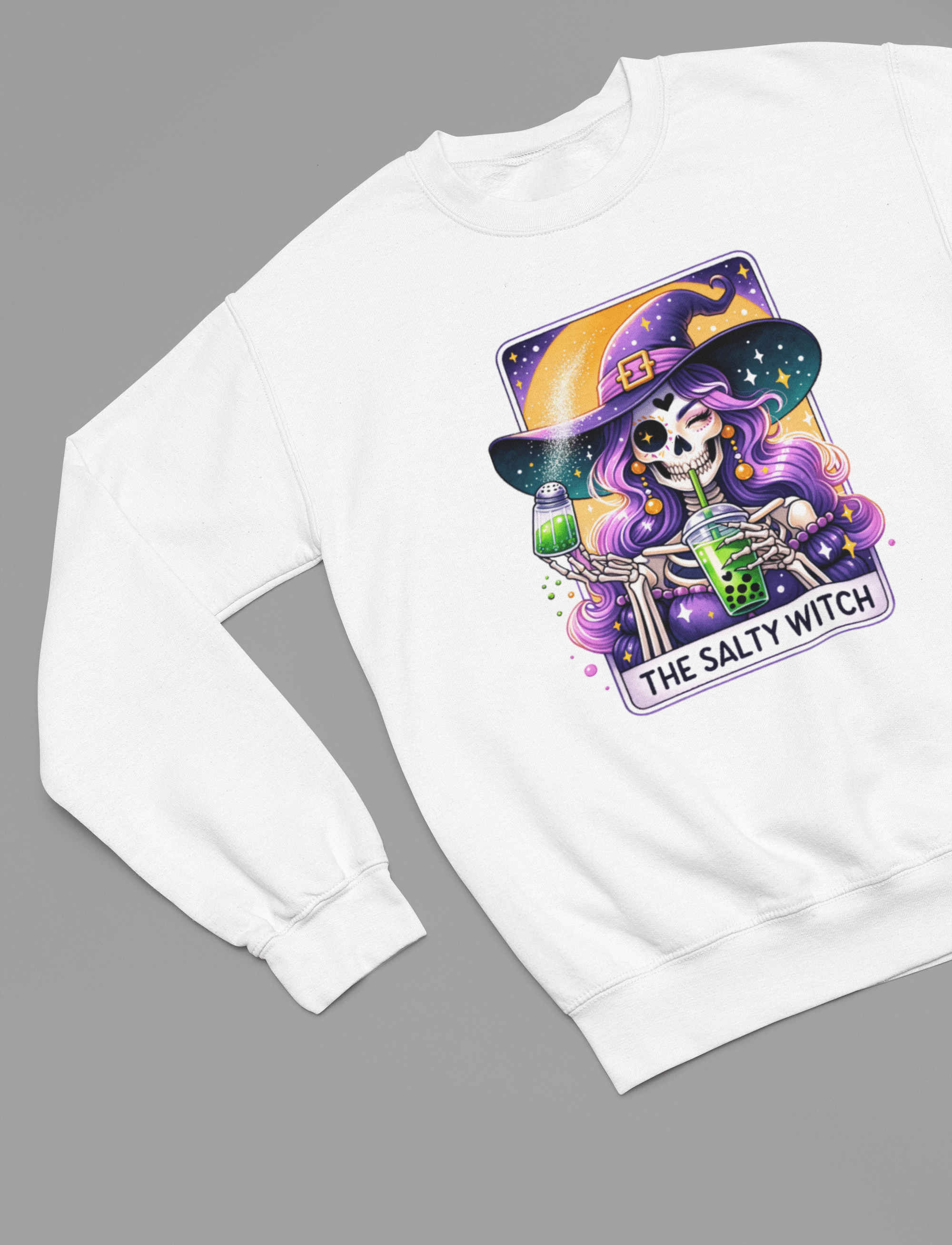 My Store Tarot Sweatshirt Sweatshirt / small / White The Salty Witch Tarot Shirt & Sweatshirt | Funny Bubble Tea Skeleton Tee