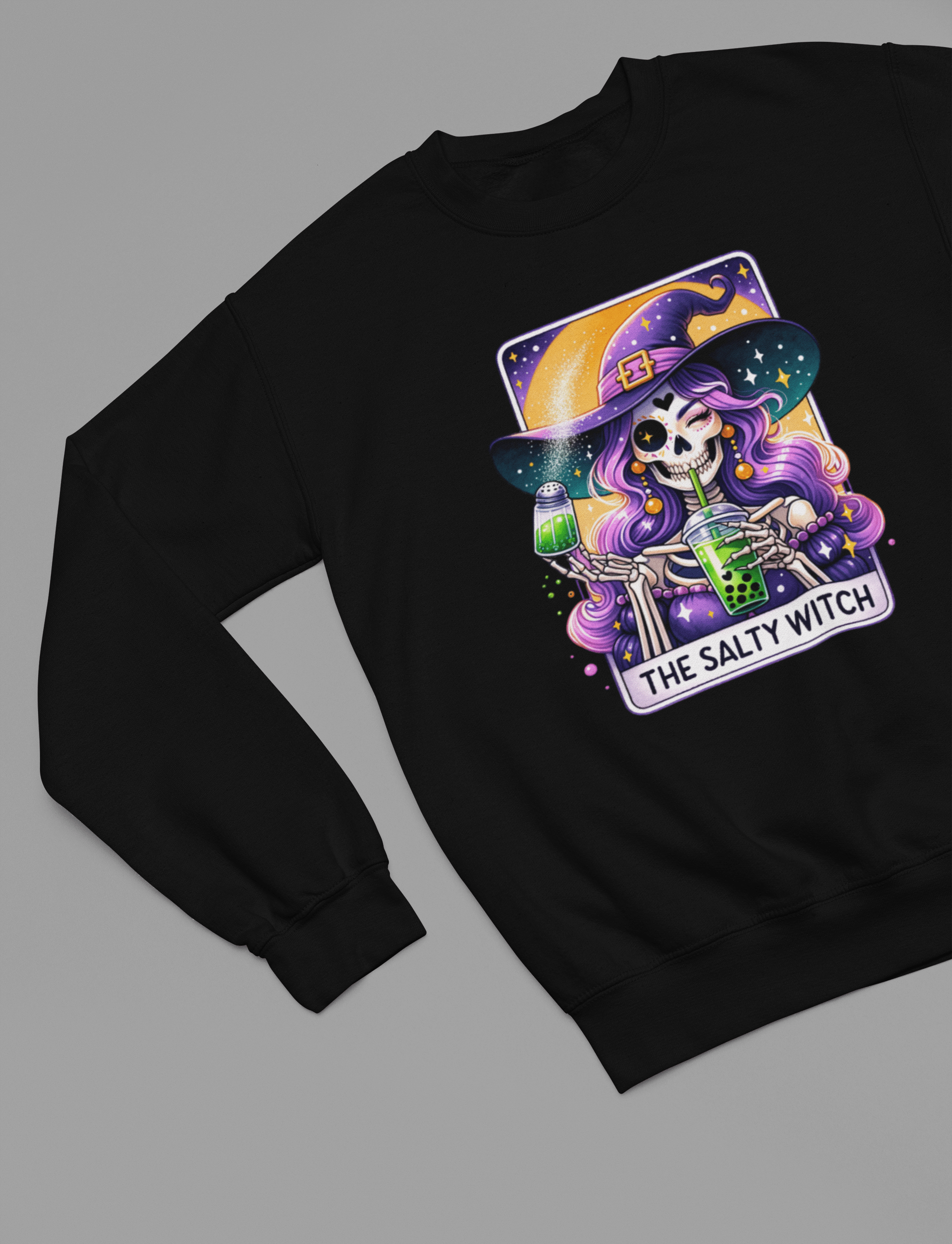My Store Tarot Sweatshirt Sweatshirt / small / Black The Salty Witch Tarot Shirt & Sweatshirt | Funny Bubble Tea Skeleton Tee