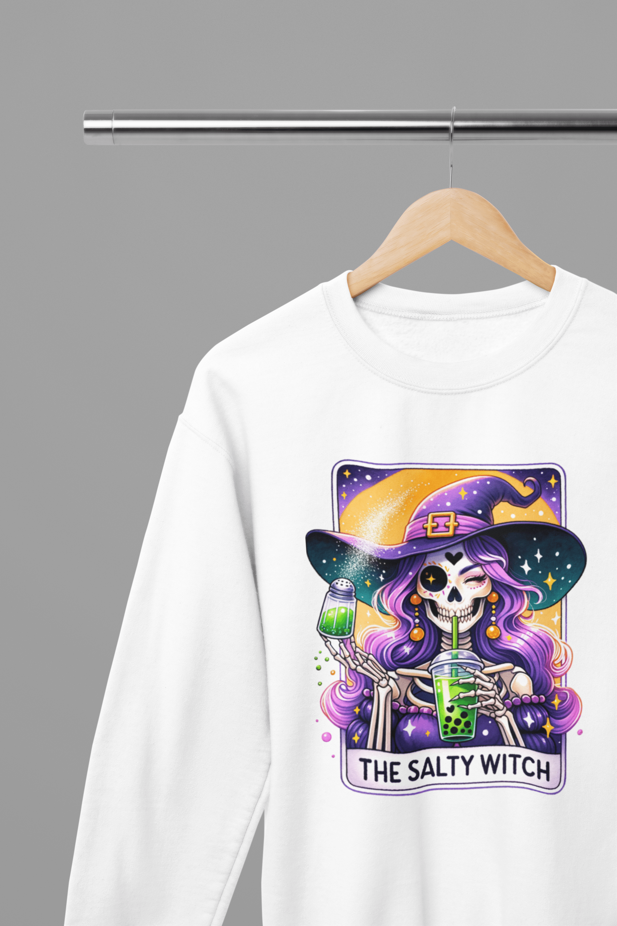 My Store Tarot Sweatshirt The Salty Witch Tarot Shirt & Sweatshirt | Funny Bubble Tea Skeleton Tee