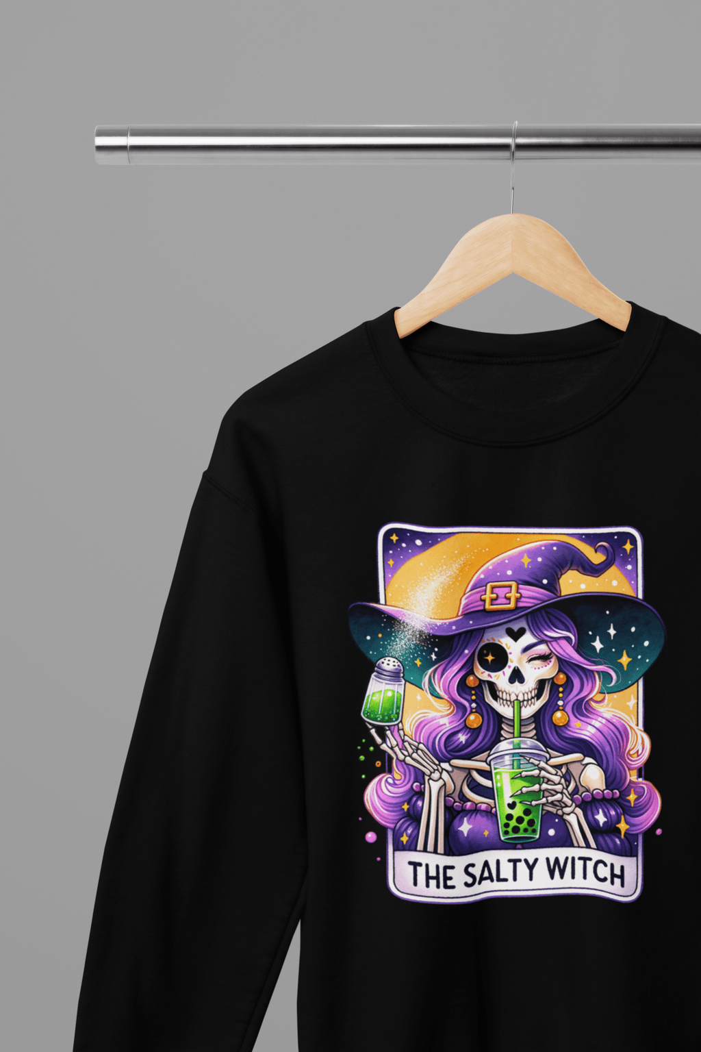 My Store Tarot Sweatshirt The Salty Witch Tarot Shirt & Sweatshirt | Funny Bubble Tea Skeleton Tee