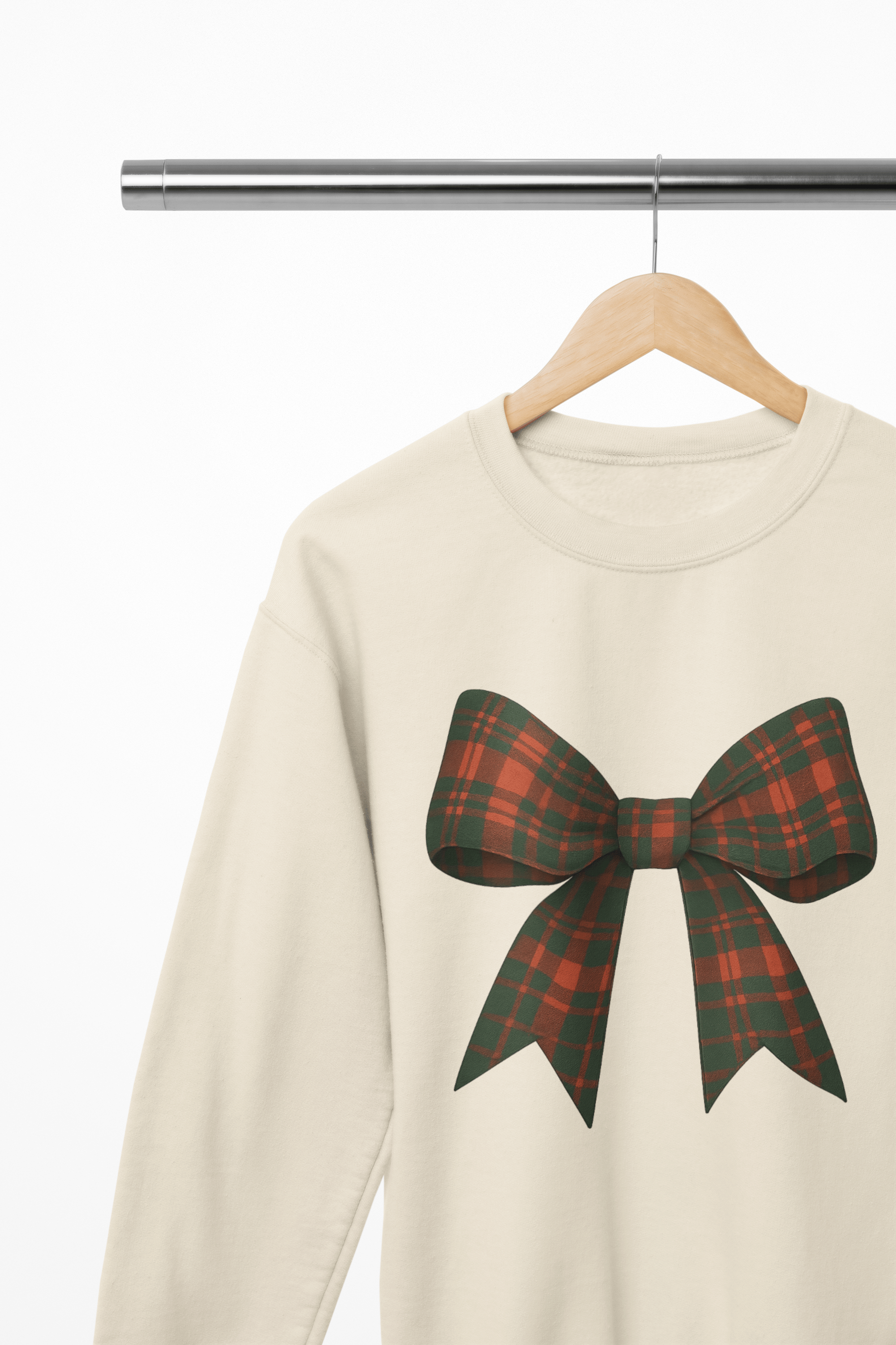 Beast and Beauty Sweatshirt / 3XL (Adult) / Beige Tartan Coquette Christmas Bow Sweatshirt – Cottagecore Xmas Jumper