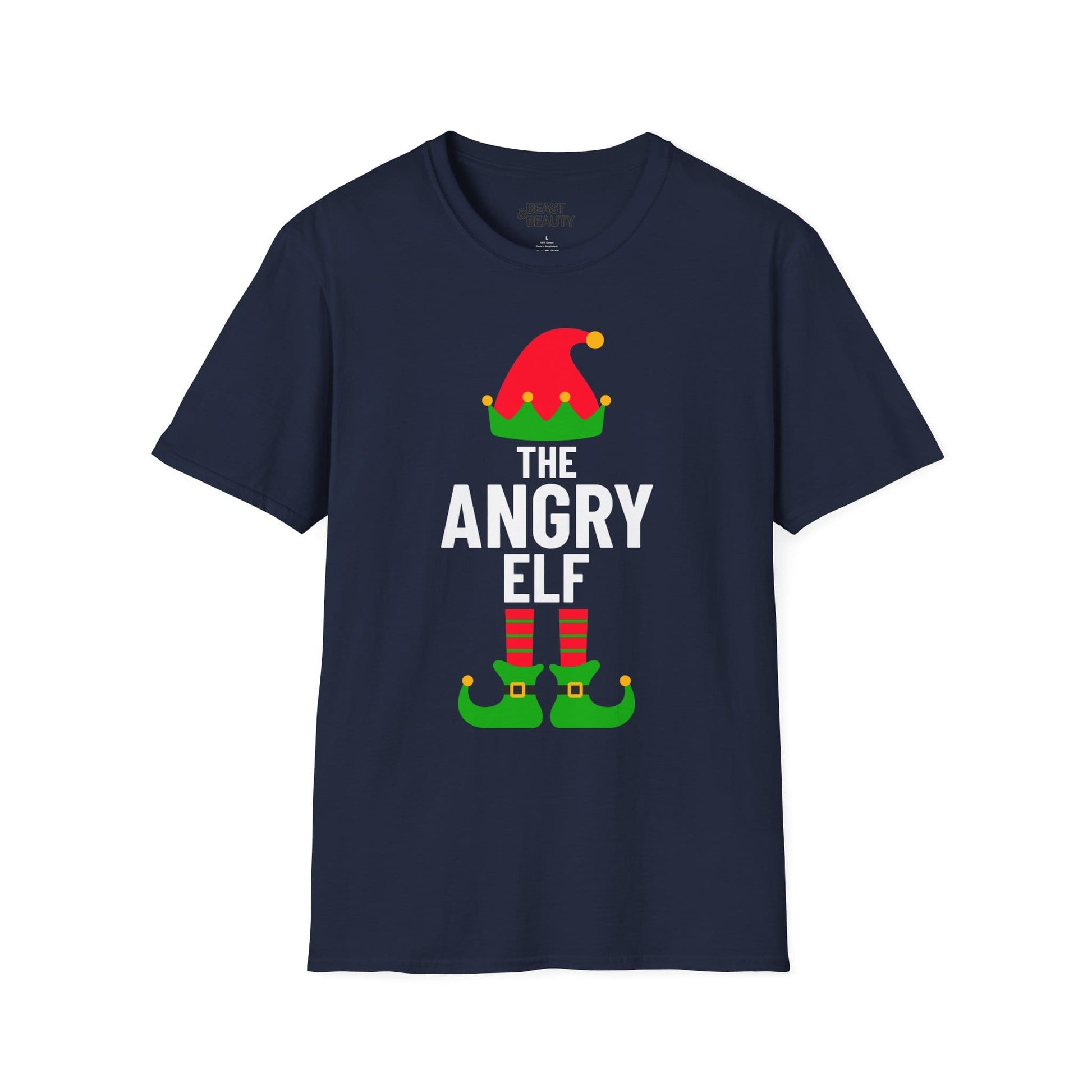 the angry elf christmas t-shirt navy t-shirt uk Christmas gift idea