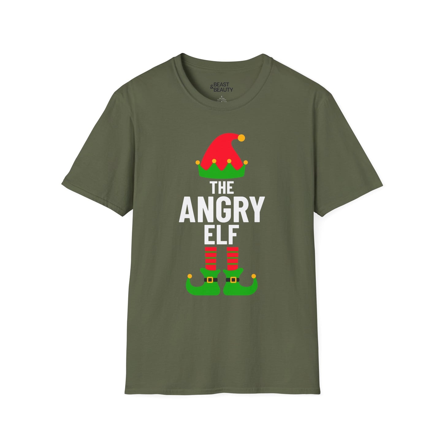 the angry elf christmas t-shirt military green t-shirt uk Christmas gift idea
