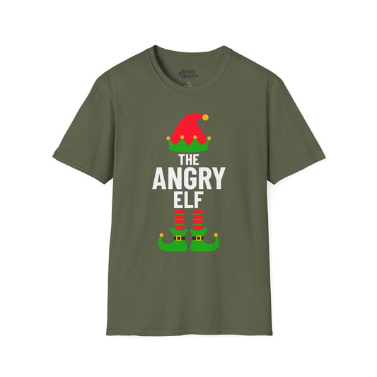 the angry elf christmas t-shirt military green t-shirt uk Christmas gift idea