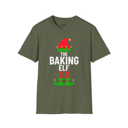 the baking elf christmas t-shirt military green t-shirt uk Christmas gift idea