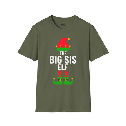 the big sis elf christmas t-shirt military green t-shirt uk Christmas gift idea