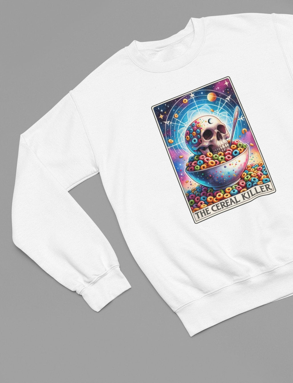 The Cereal Killer Tarot T-Shirt & Sweatshirt | Funny Dark Humor Graphic Sweatshirt / small / White gift_idea unique_gift personalised_gift