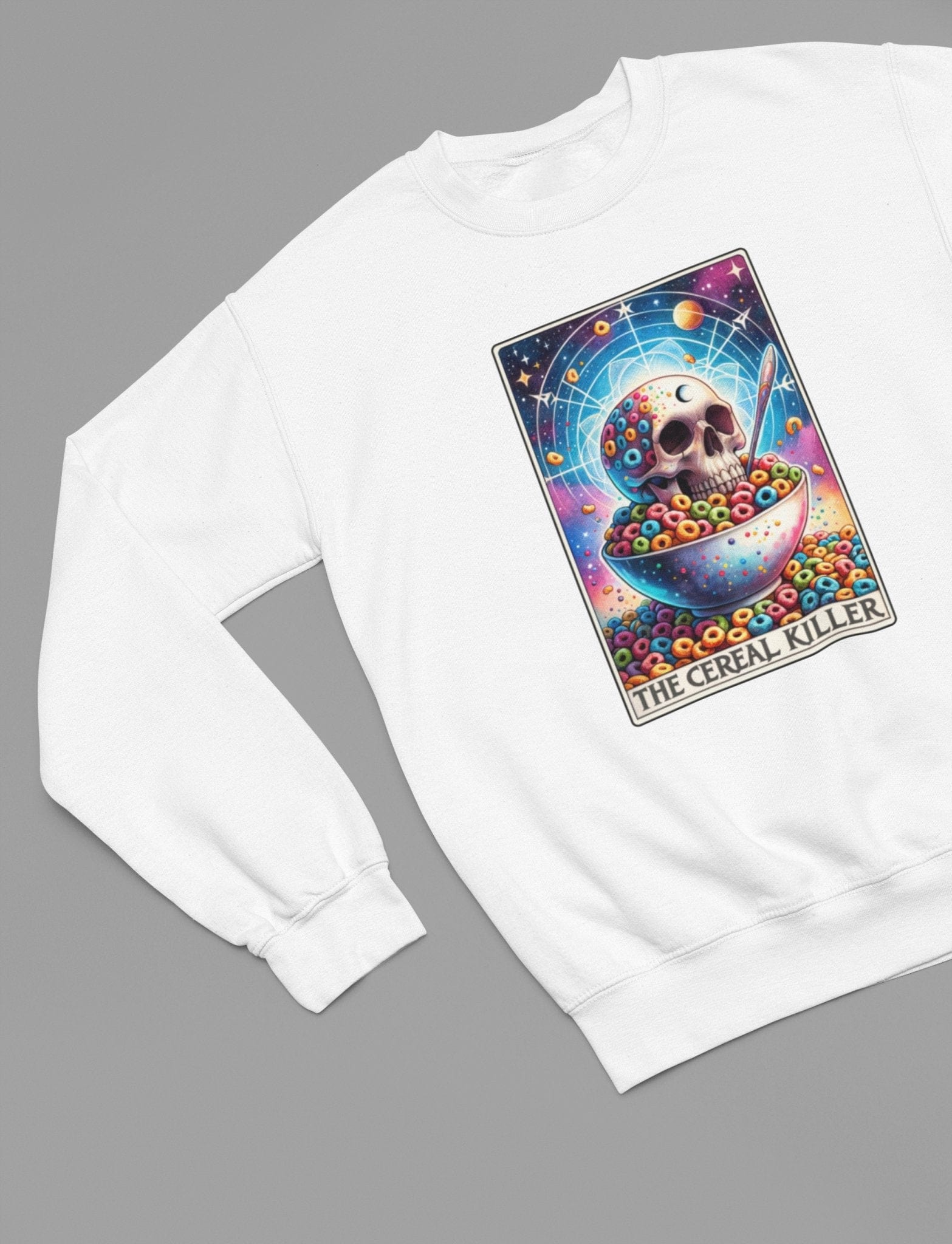 The Cereal Killer Tarot T-Shirt & Sweatshirt | Funny Dark Humor Graphic Sweatshirt / small / White gift_idea unique_gift personalised_gift