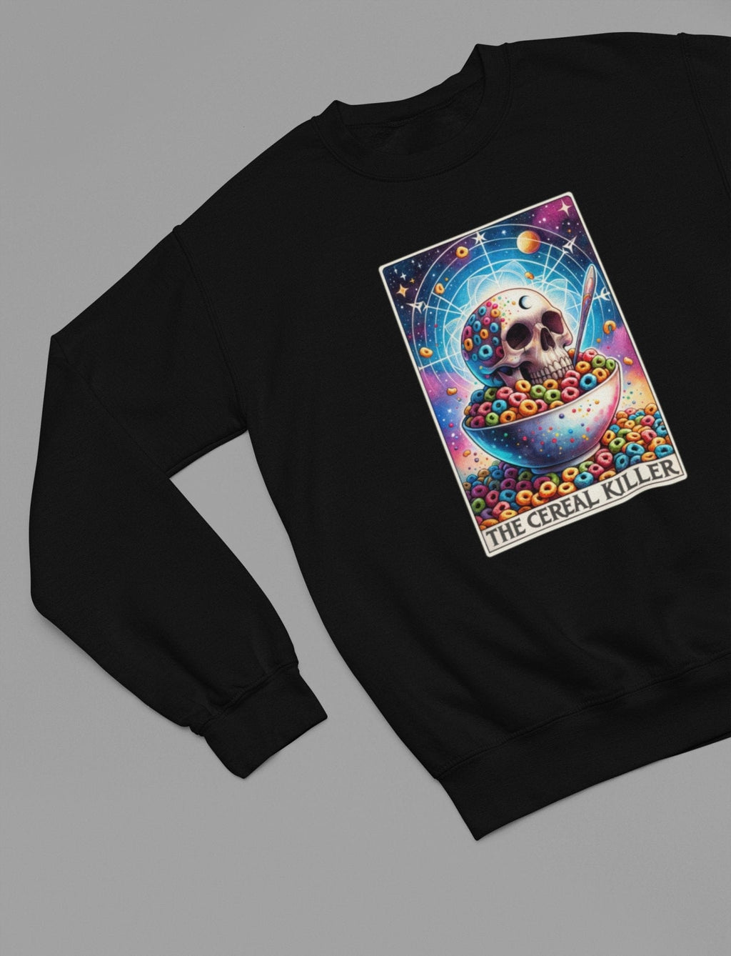 The Cereal Killer Tarot T-Shirt & Sweatshirt | Funny Dark Humor Graphic Sweatshirt / small / Black gift_idea unique_gift personalised_gift