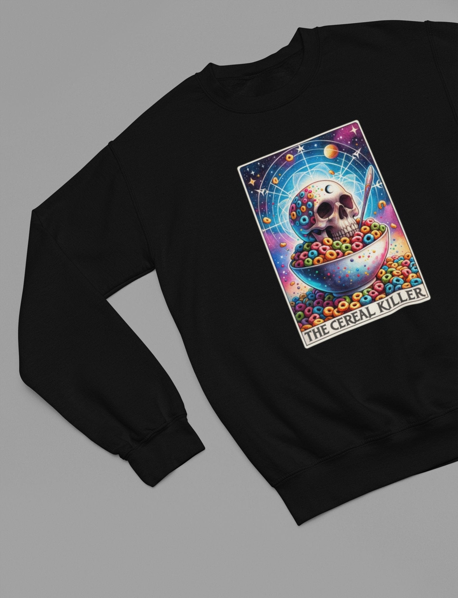 The Cereal Killer Tarot T-Shirt & Sweatshirt | Funny Dark Humor Graphic Sweatshirt / small / Black gift_idea unique_gift personalised_gift
