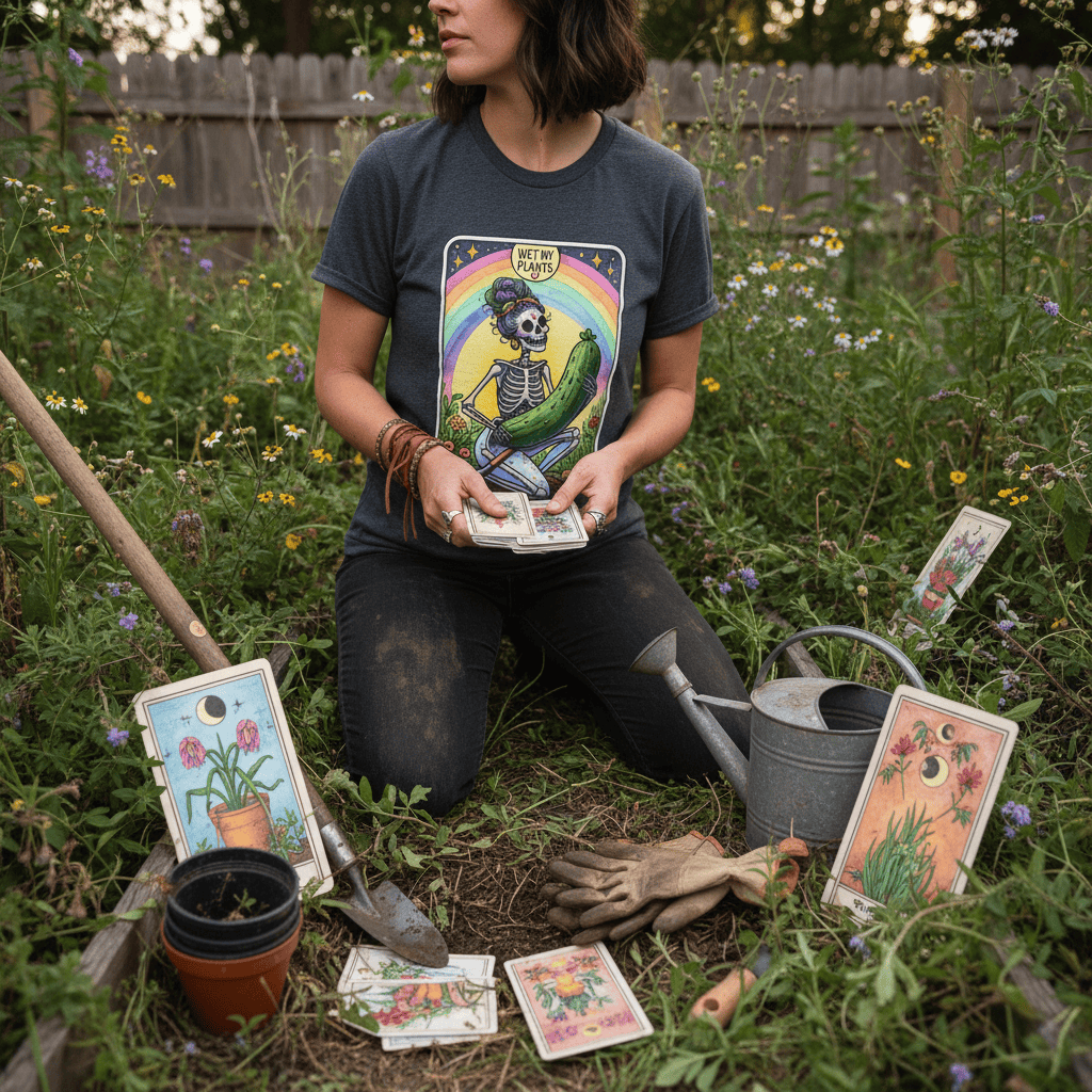 The Dirty Hoe Tarot Gardening T-Shirt gift_idea unique_gift personalised_gift