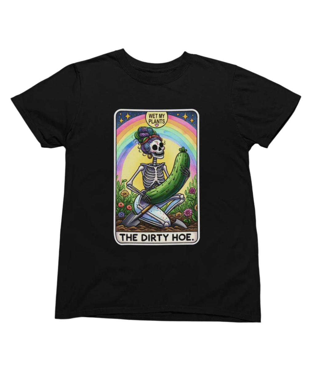 The Dirty Hoe Tarot T-Shirt & Sweatshirt | Funny Gardening Tarot Graphic T-Shirt / small / Black gift_idea unique_gift personalised_gift