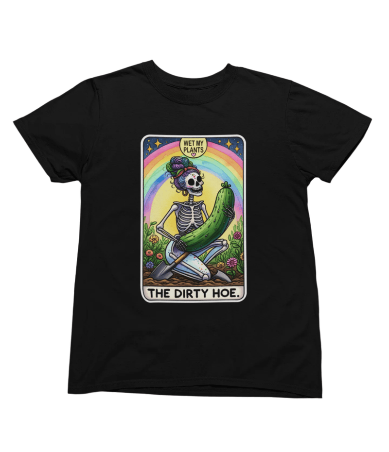 The Dirty Hoe Tarot T-Shirt & Sweatshirt | Funny Gardening Tarot Graphic T-Shirt / small / Black gift_idea unique_gift personalised_gift