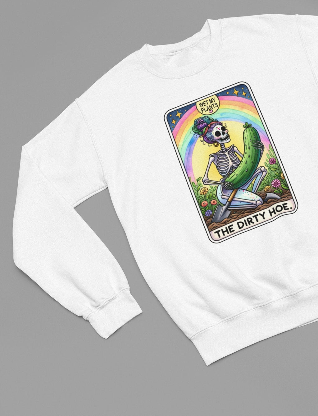 The Dirty Hoe Tarot T-Shirt & Sweatshirt | Funny Gardening Tarot Graphic Sweatshirt / small / White gift_idea unique_gift personalised_gift