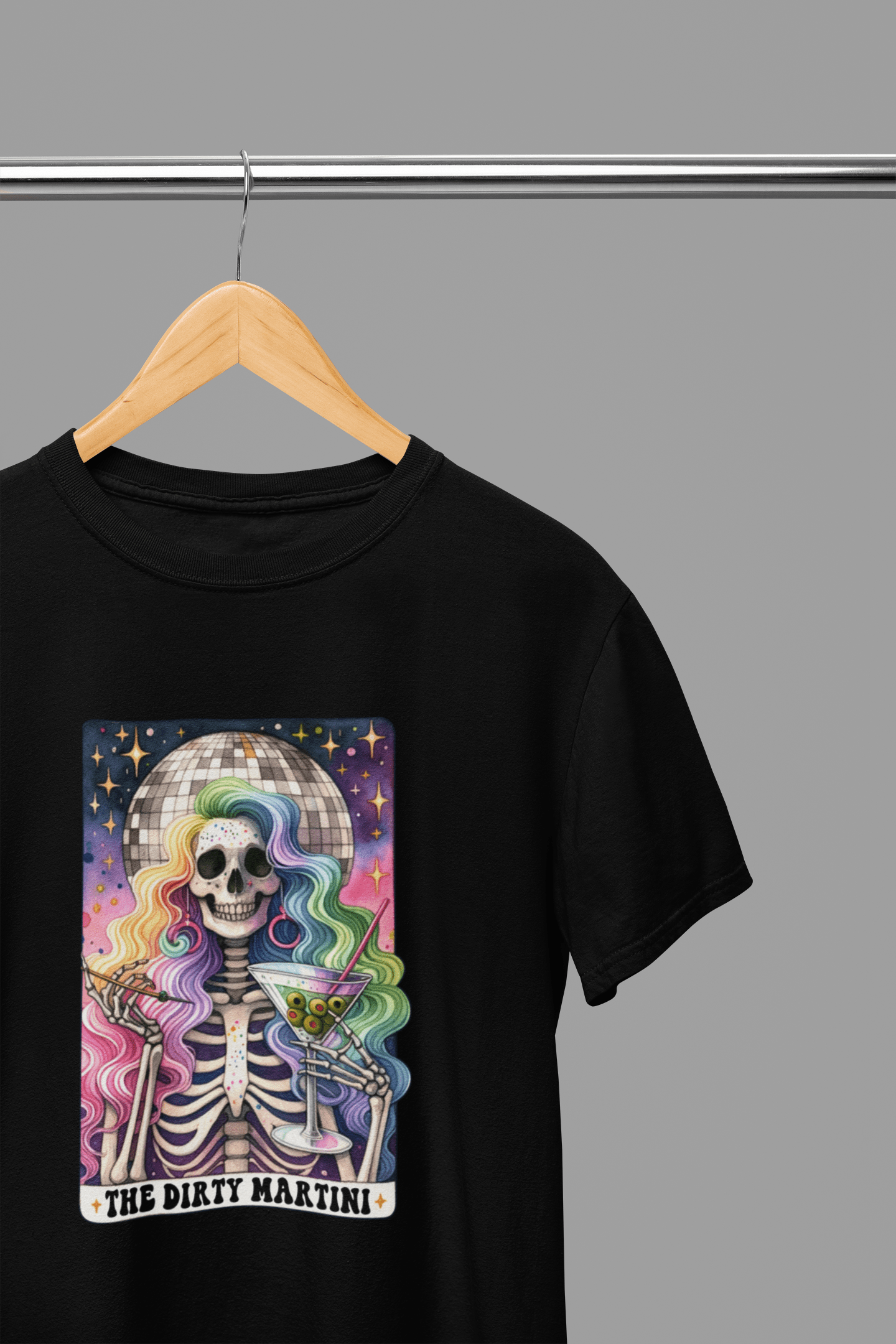 The Dirty Martini Tarot T-Shirt & Sweatshirt | Disco Party Skeleton Graphic gift_idea unique_gift personalised_gift