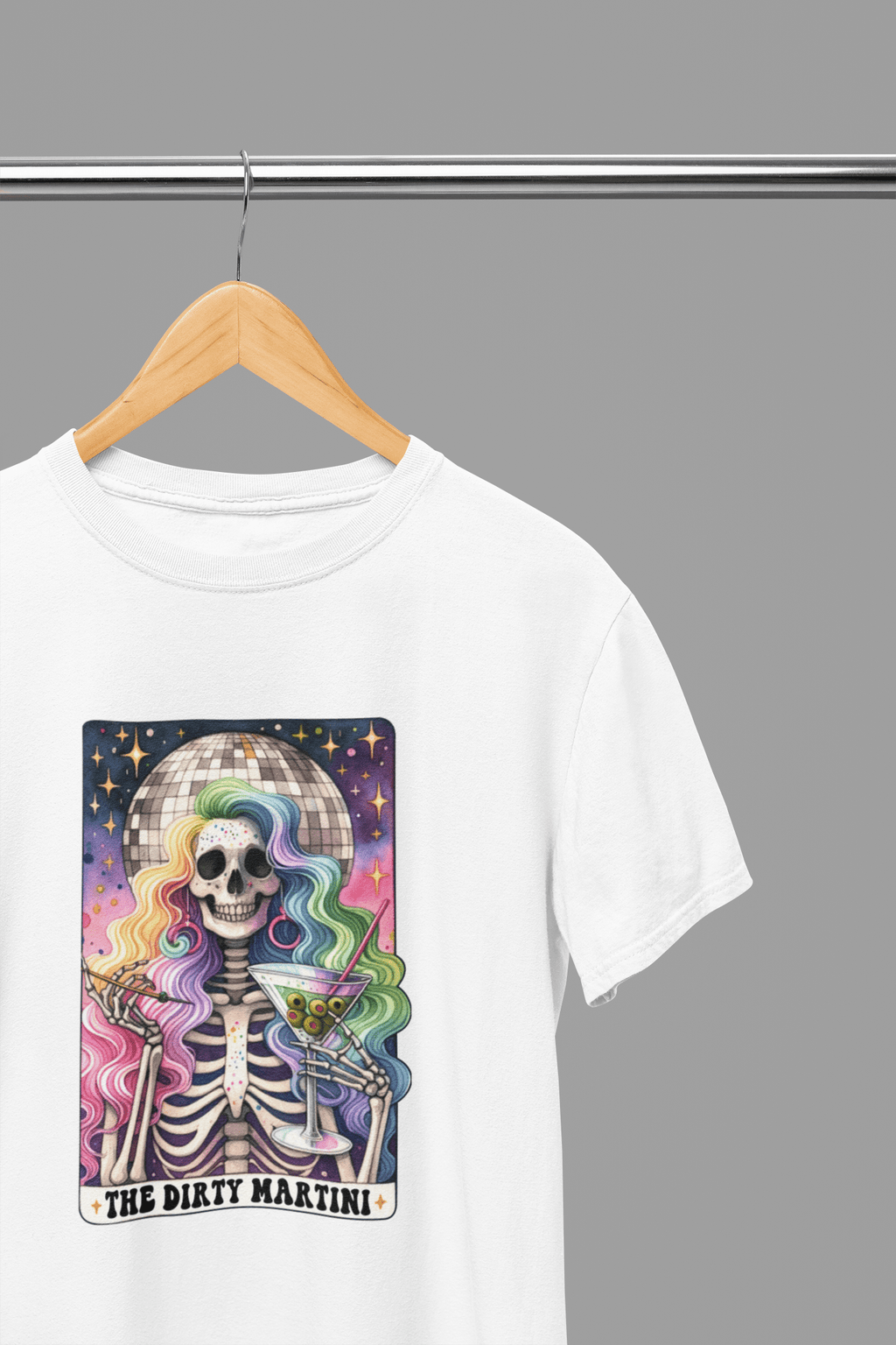 The Dirty Martini Tarot T-Shirt & Sweatshirt | Disco Party Skeleton Graphic gift_idea unique_gift personalised_gift