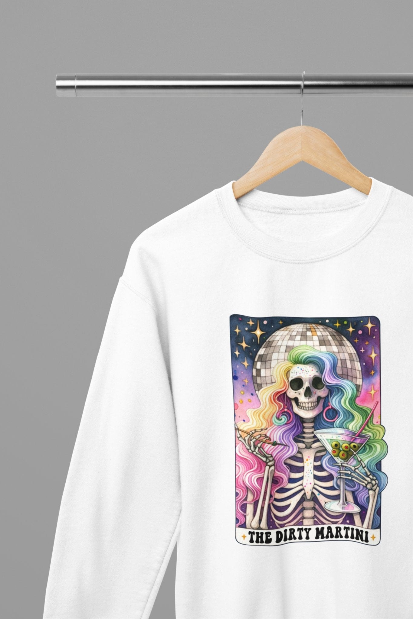 The Dirty Martini Tarot T-Shirt & Sweatshirt | Disco Party Skeleton Graphic gift_idea unique_gift personalised_gift