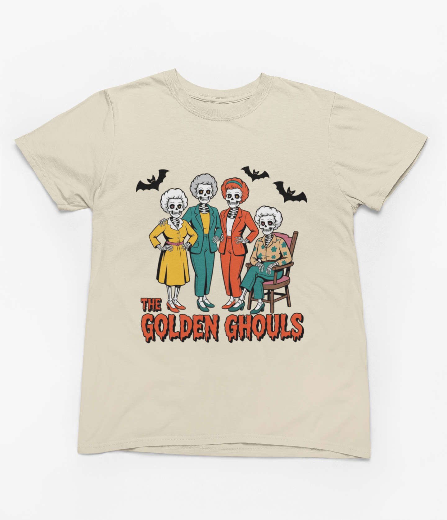The Golden Ghouls Halloween Sweatshirt | Retro Funny Jumper T-Shirt / S (Adult) / Beige gift_idea unique_gift personalised_gift