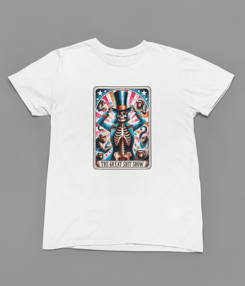 The Great Sh*t Show Shirt | Funny Skeleton Circus Tarot Tee or Sweatshirt T-Shirt / small / White gift_idea unique_gift personalised_gift