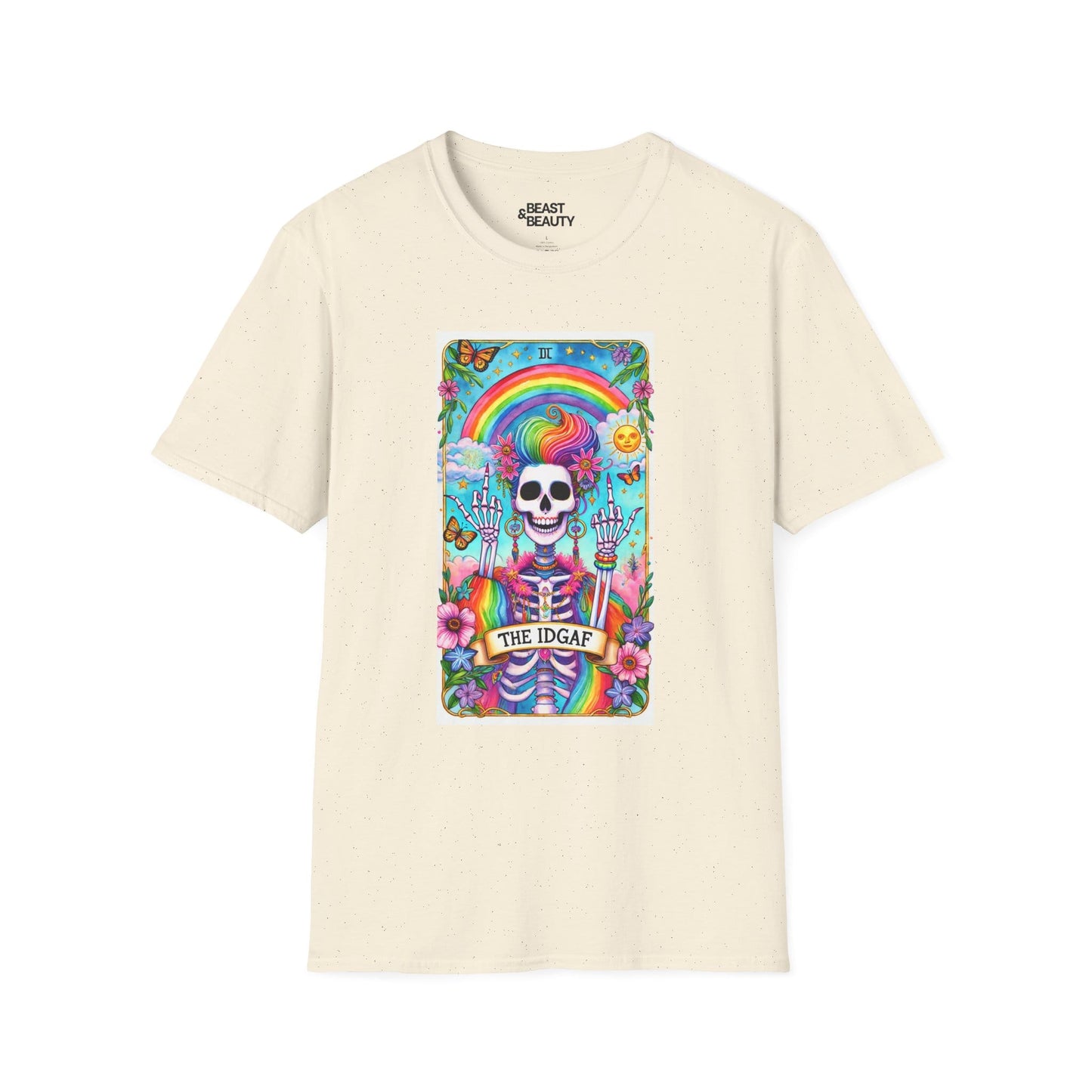 The IDGAF Skeleton Tarot Card Graphic T-Shirt Natural / M gift_idea unique_gift personalised_gift
