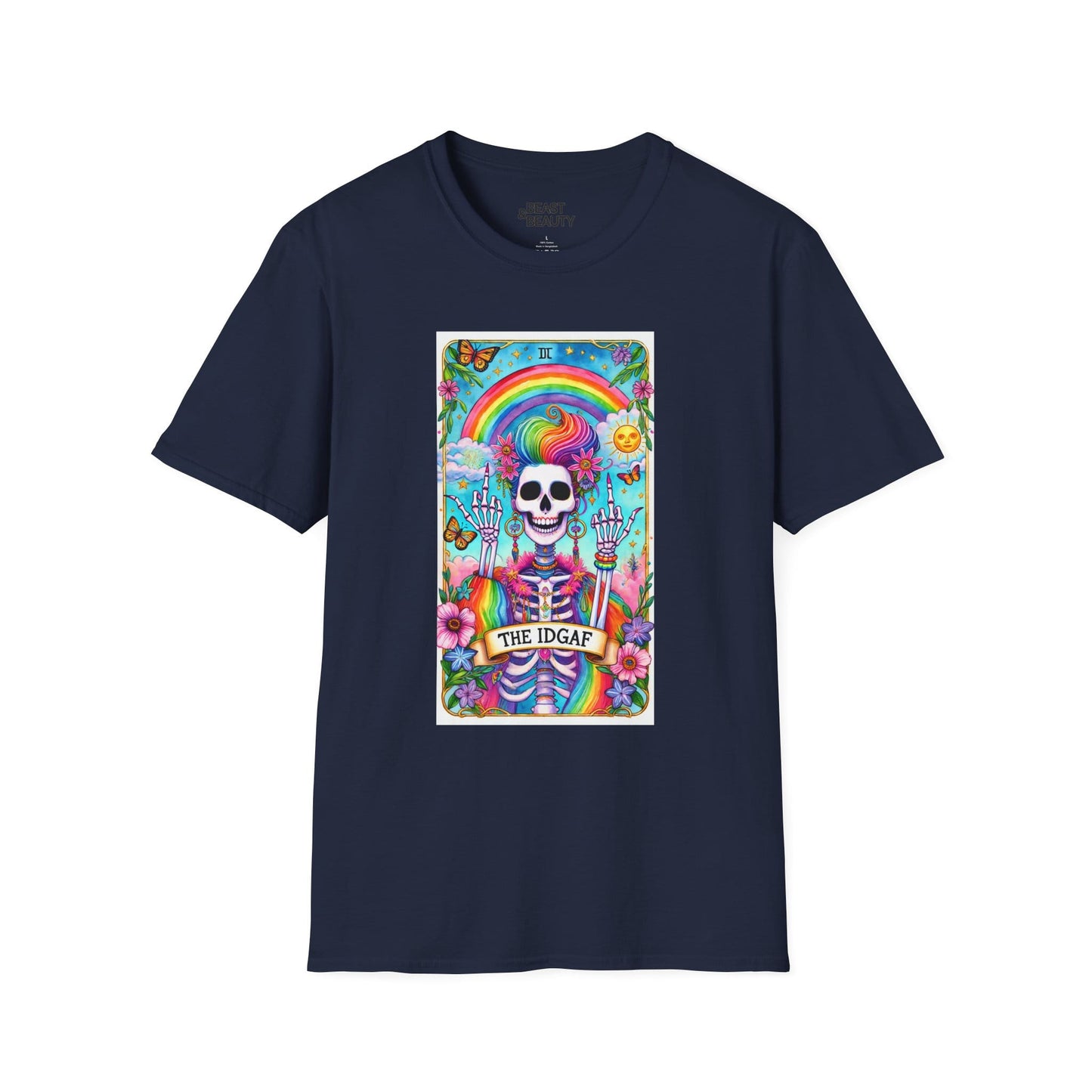 The IDGAF Skeleton Tarot Card Graphic T-Shirt Navy / S gift_idea unique_gift personalised_gift