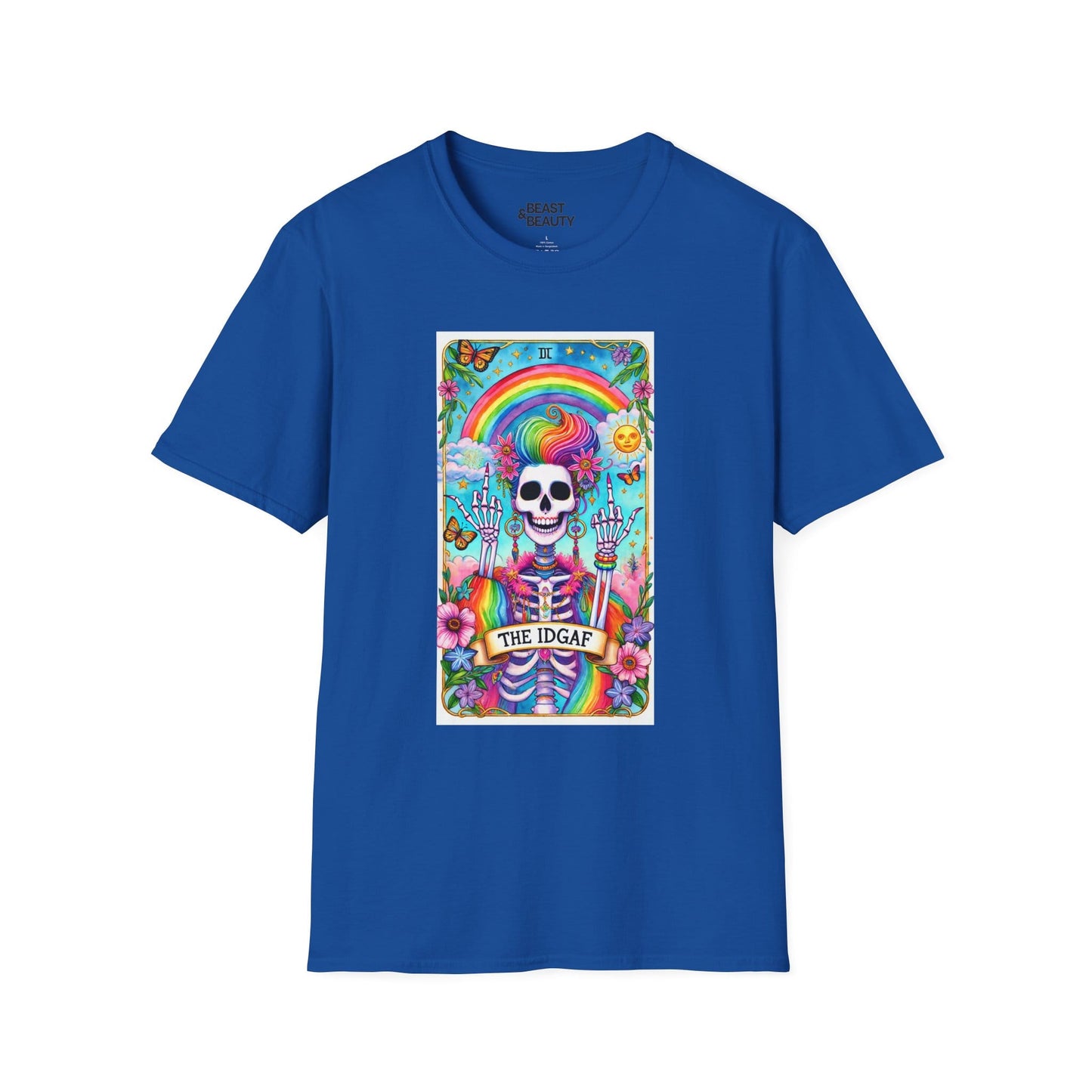The IDGAF Skeleton Tarot Card Graphic T-Shirt Royal / S gift_idea unique_gift personalised_gift