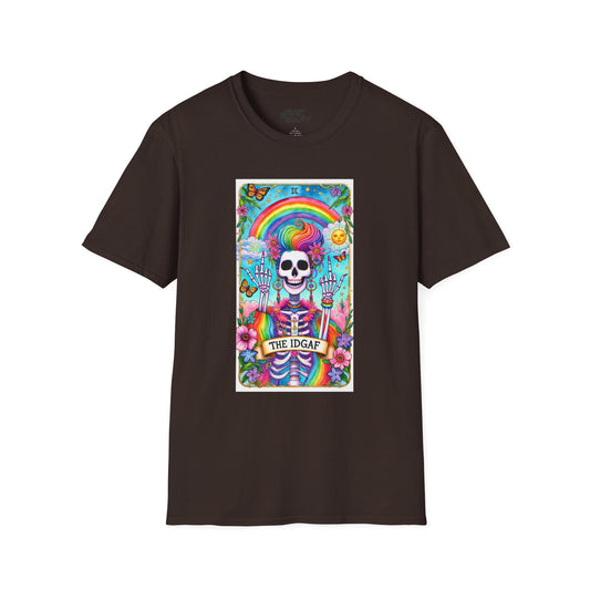 The IDGAF Skeleton Tarot Card Graphic T-Shirt Dark Chocolate / S gift_idea unique_gift personalised_gift